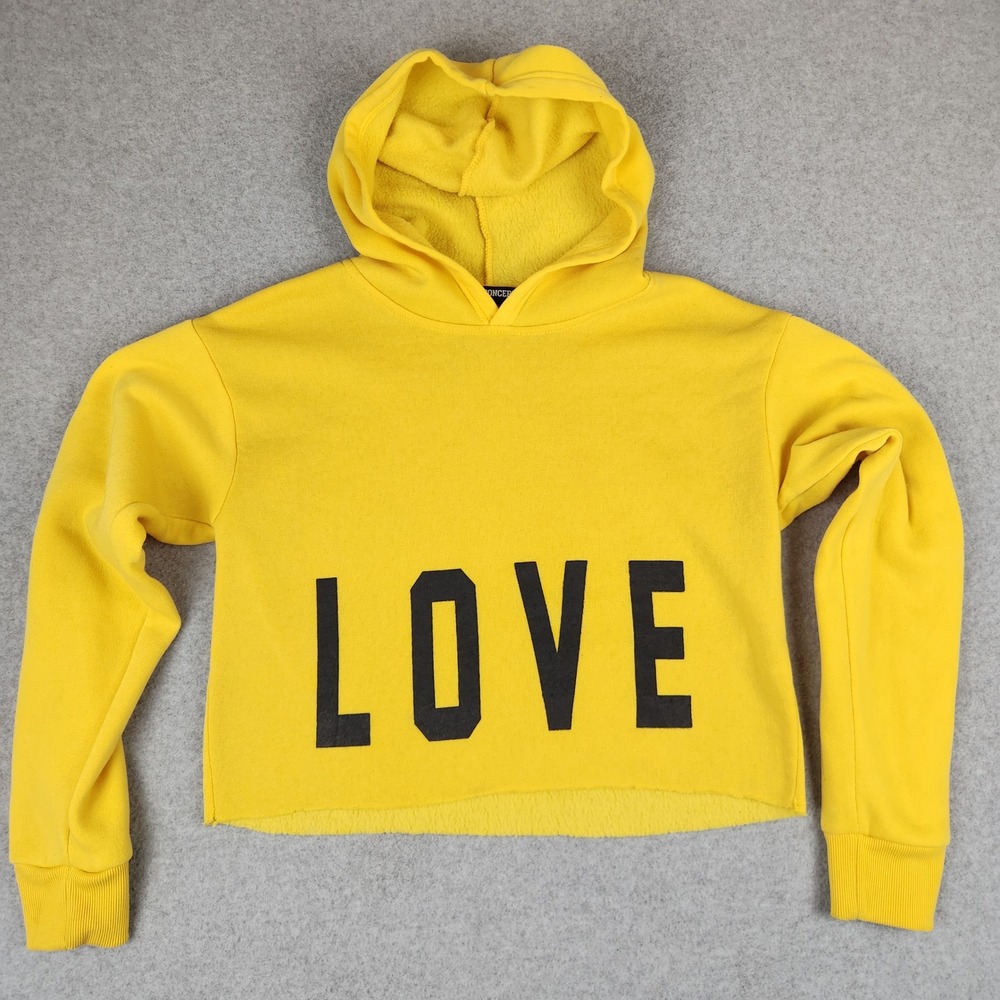 Roma Concept by Rosee Yellow LOVE Graphic Cropped Hoodie‎ Lace Up Sleeves Mens S